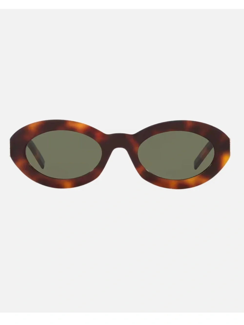 Saint Laurent Tortoiseshell Oval Sunglasses with Green Lenses